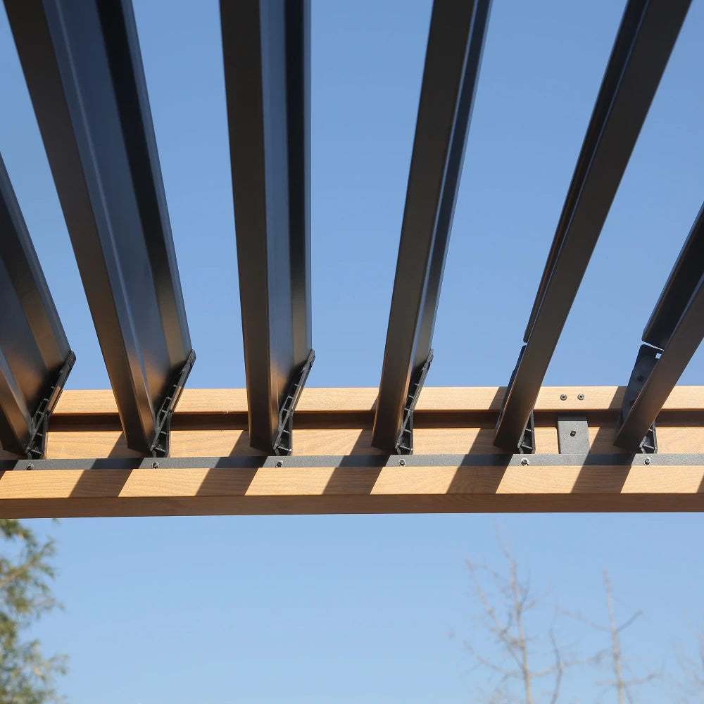 Wood Grain Aluminum Frame Louvered Pergola