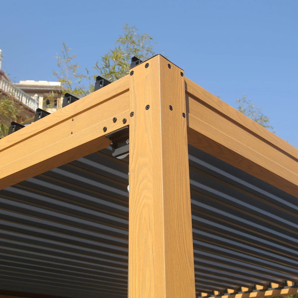 Wood Grain Aluminum Frame Louvered Pergola