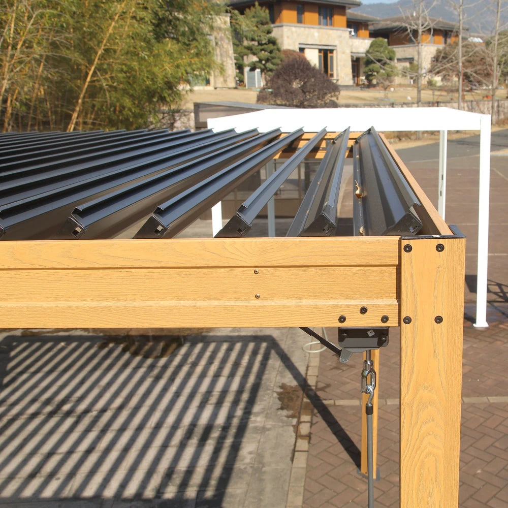 Wood Grain Aluminum Frame Louvered Pergola