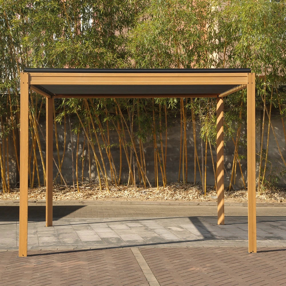 Wood Grain Aluminum Frame Louvered Pergola