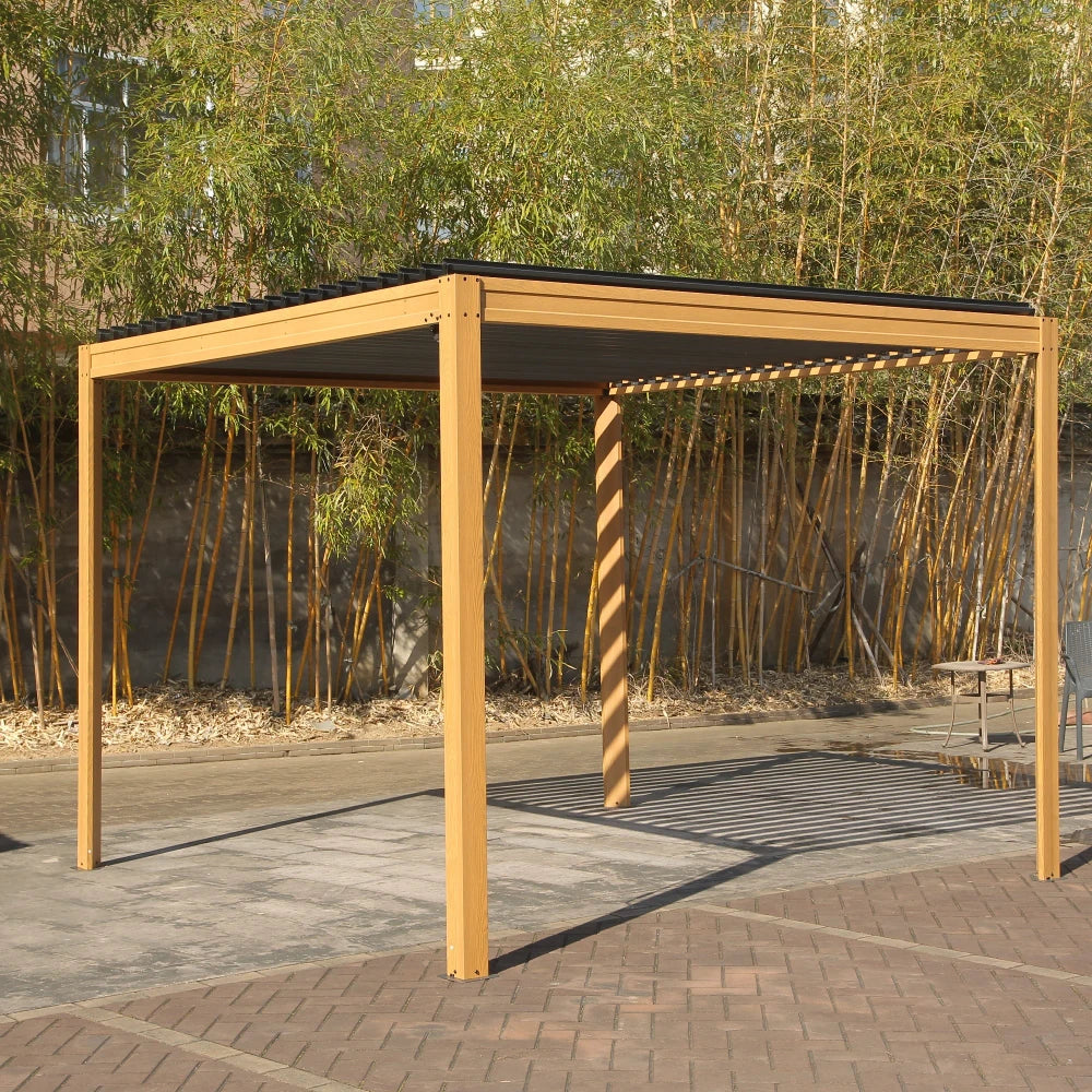 Wood Grain Aluminum Frame Louvered Pergola